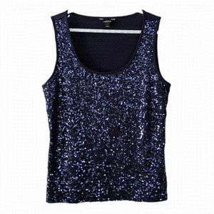 Jessica dark blue sequin camisole tank top size large @C